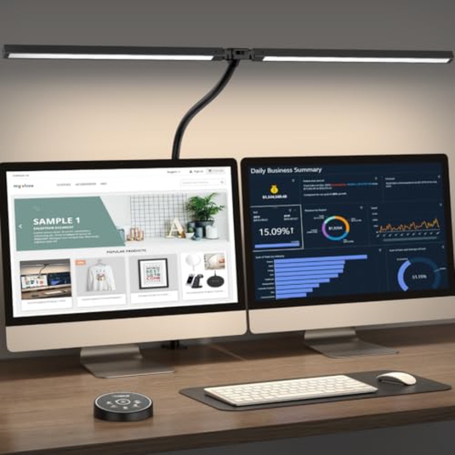 Home Office Work - โคมไฟตั้งโต๊ะ LED สำหรับสำนักงานและบ้าน - โคมไฟสำหรับสถาปนิกถนอมสายตาพร้อมที่หนีบ, ไฟทำงานอัจฉริยะสำหรับจอคอมพิวเตอร์แบบคู่: