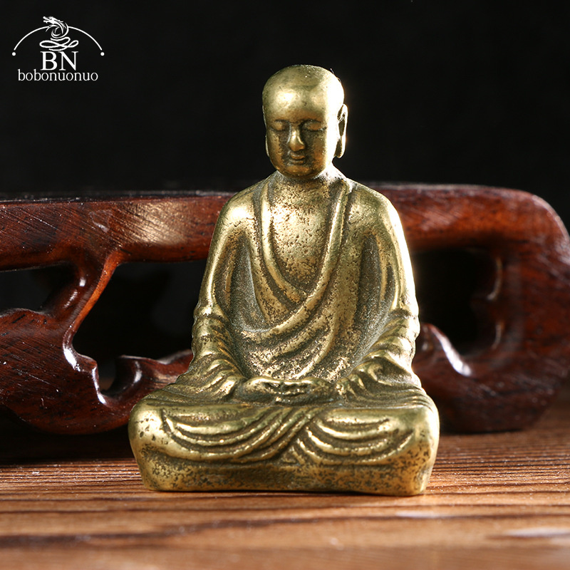 Home Office Feng Shui - ทองเหลืองโบราณพระพุทธรูป Mini แบบพกพาทองเหลืองพระโพธิสัตว์ประติมากรรมเครื่องประดับบ้าน Feng Shui Decor