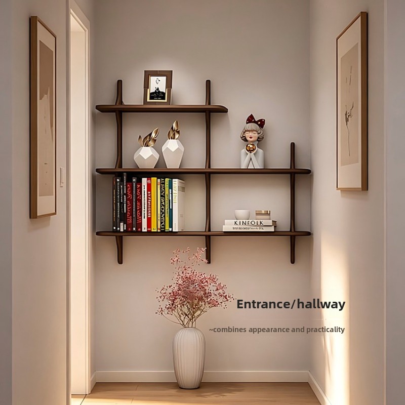 Bookcase Wood Shelf - ชั้นวางของติดผนังไม้เนื้อแข็ง ชั้นวางหนังสือแบบเรียบง่าย ชั้นวางของความจุขนาดใหญ่ สำหรับห้องนั่งเล่น ตกแต่งบ้าน จัดแสดงสิ่งของ