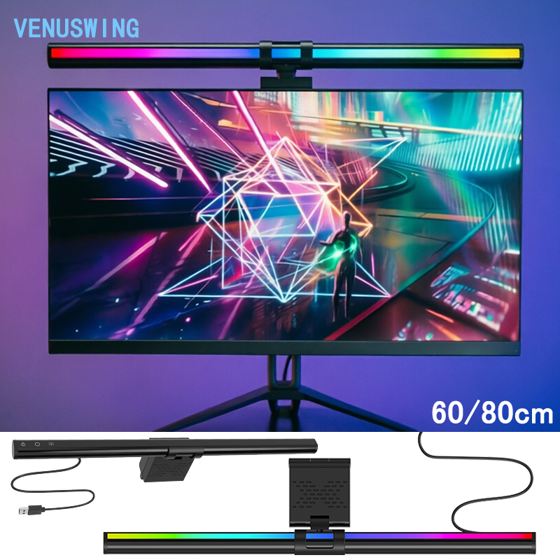 Home Office Work - ไฟ RGB 60/80 ซม. ไฟสร้างบรรยากาศสำหรับเล่นเกม ไฟติดจอคอมพิวเตอร์