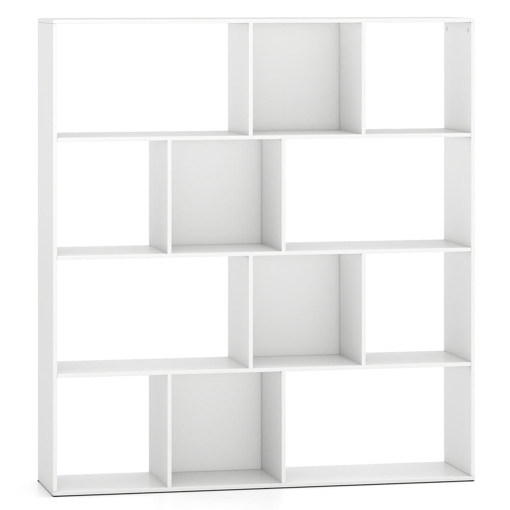 Bookcase Wood Shelf - ชั้นวางหนังสือแบบเปิด ชั้นวางหนังสือสไตล์โมเดิร์นพร้อมช่องเก็บของ สีขาว