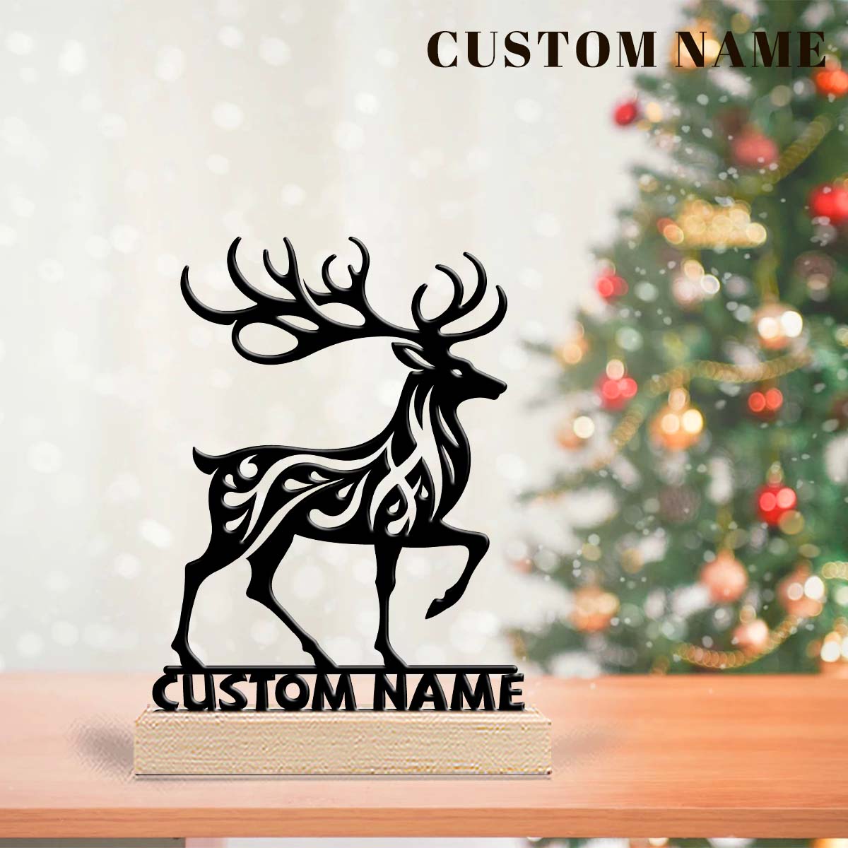 Home Office Gifts - งานศิลปะโลหะรูปกวางวิ่งบนฐานไม้ 1 ชิ้น ของตกแต่งบ้าน สำนักงาน โรงแรม
