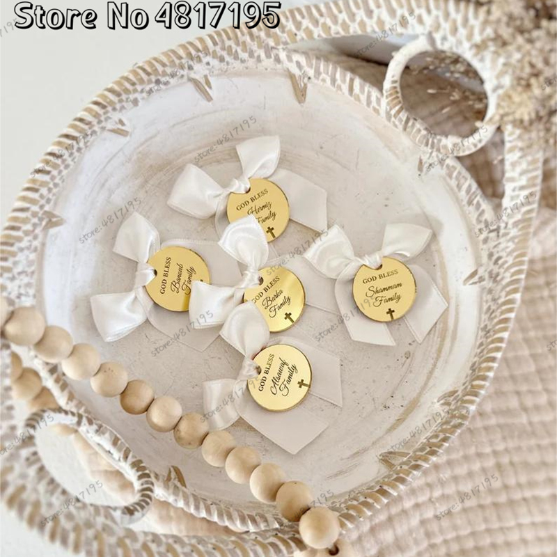 Home Office Number - 20/50/100Pcs ส่วนบุคคลอะคริลิคแท็กแกะสลักงานแต่งงานของขวัญแท็กชื่อ CUSTOM Baby Baptism กระจกทองแท็กตกแต่งของขวัญ