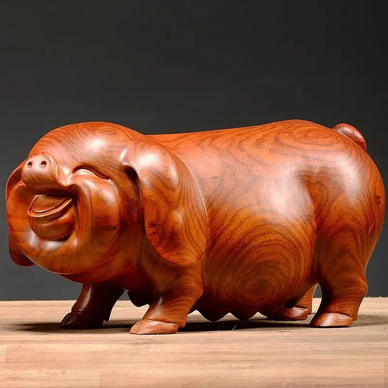Home Office Feng Shui - งานฝีมือไม้ Huanghuali แกะสลัก Handmade ตุ๊กตาหมู Feng