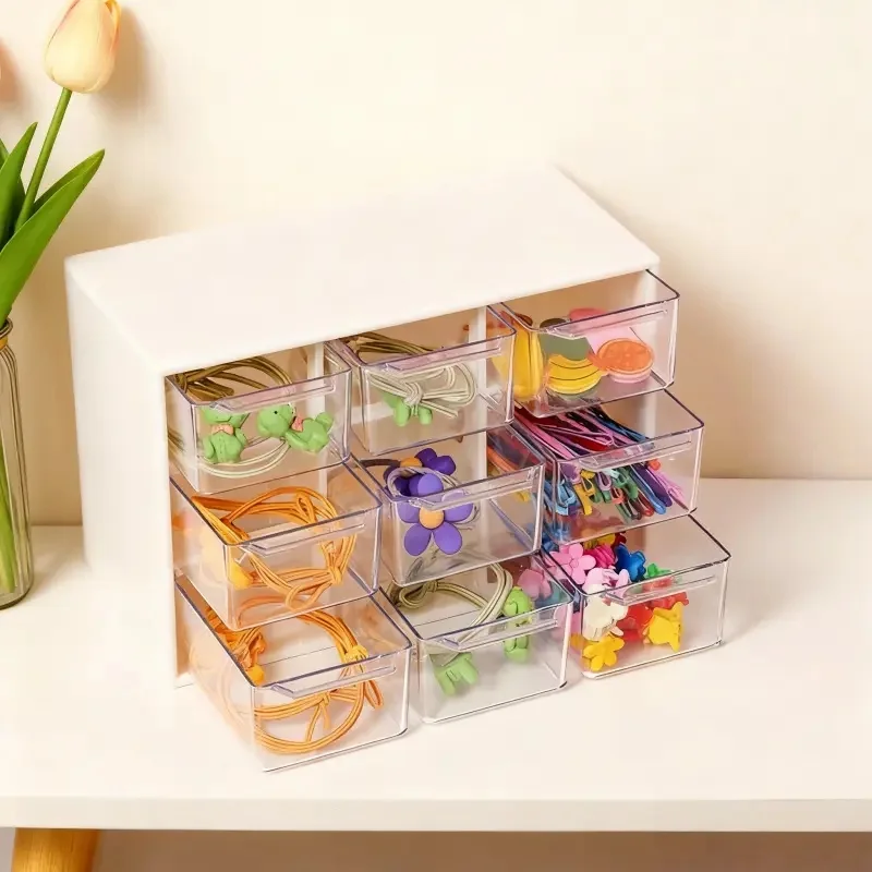 Home Office Work Table - กล่องเก็บวัสดุทำลูกปัด กล่องเก็บของแบบลิ้นชักเก้าช่องสามารถวางซ้อนกันได้ ที่จัดระเบียบเครื่องสำอางสำหรับโต๊ะเครื่องแป้งและสำนักงาน