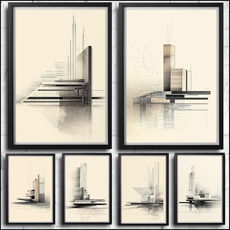 Home Office Architecture - วินเทจมินิมอลลิสต์ภาพวาดสถาปัตยกรรมโปสเตอร์พิมพ์ภาพวาดบนผ้าใบสถาปนิกสำนักงานศิลปะติดผนังสำหรับห้องนั่งเล่นตกแต่งบ้าน MU