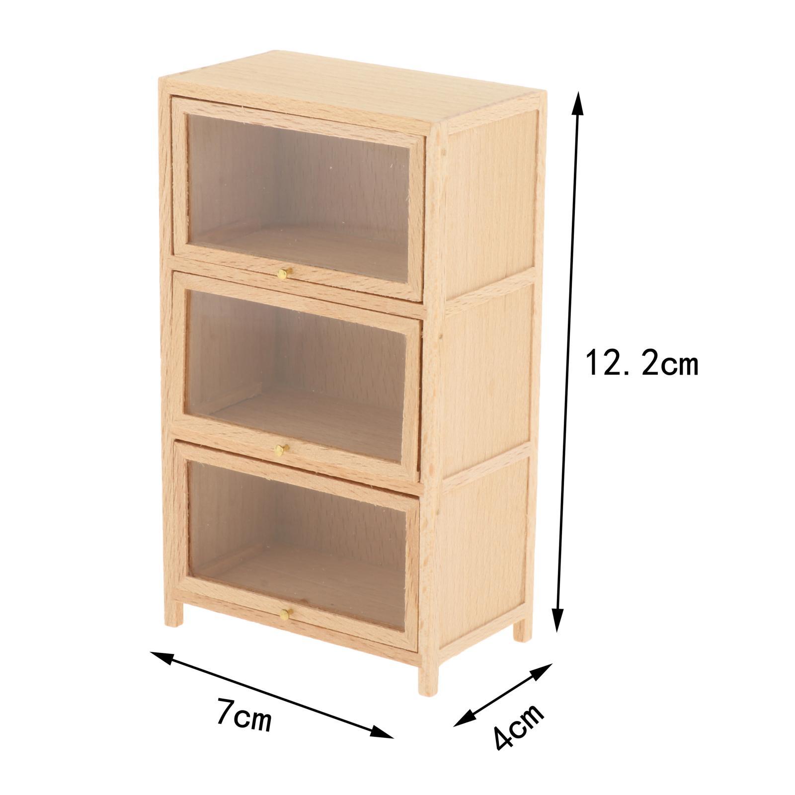 Bookcase Wood Shelf - 1:12 ตู้หนังสือไม้สำหรับบ้านตุ๊กตา เฟอร์นิเจอร์สามชั้น ชั้นวางหนังสือ ชั้นวางไม้ทำมือ ตู้โชว์สำหรับบ้านตุ๊กตา
