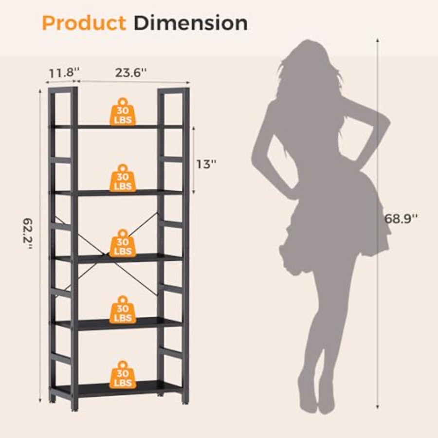 ชั้นวางหนังสือ 5 ชั้น, ตู้หนัง - Bookcase Wood Shelf บทวิจารณ์และราคา