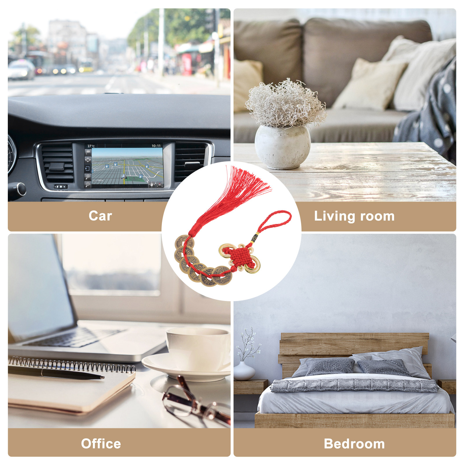 จี้ปมเชือกจีน 2 ชิ้น พร้อมเหรี - Home Office Feng Shui บทวิจารณ์และราคา