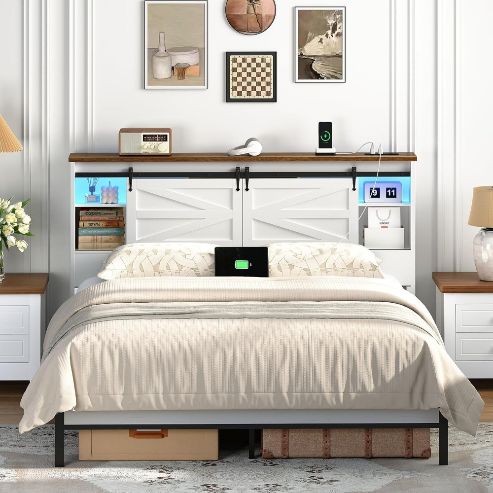 หัวเตียงควีนไซส์พร้อมชั้นวางขอ - Bookcase Wood Shelf บทวิจารณ์และราคา