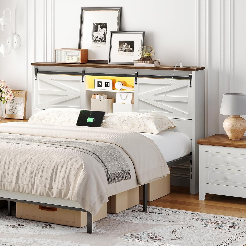 หัวเตียงควีนไซส์พร้อมชั้นวางขอ - Bookcase Wood Shelf บทวิจารณ์และราคา